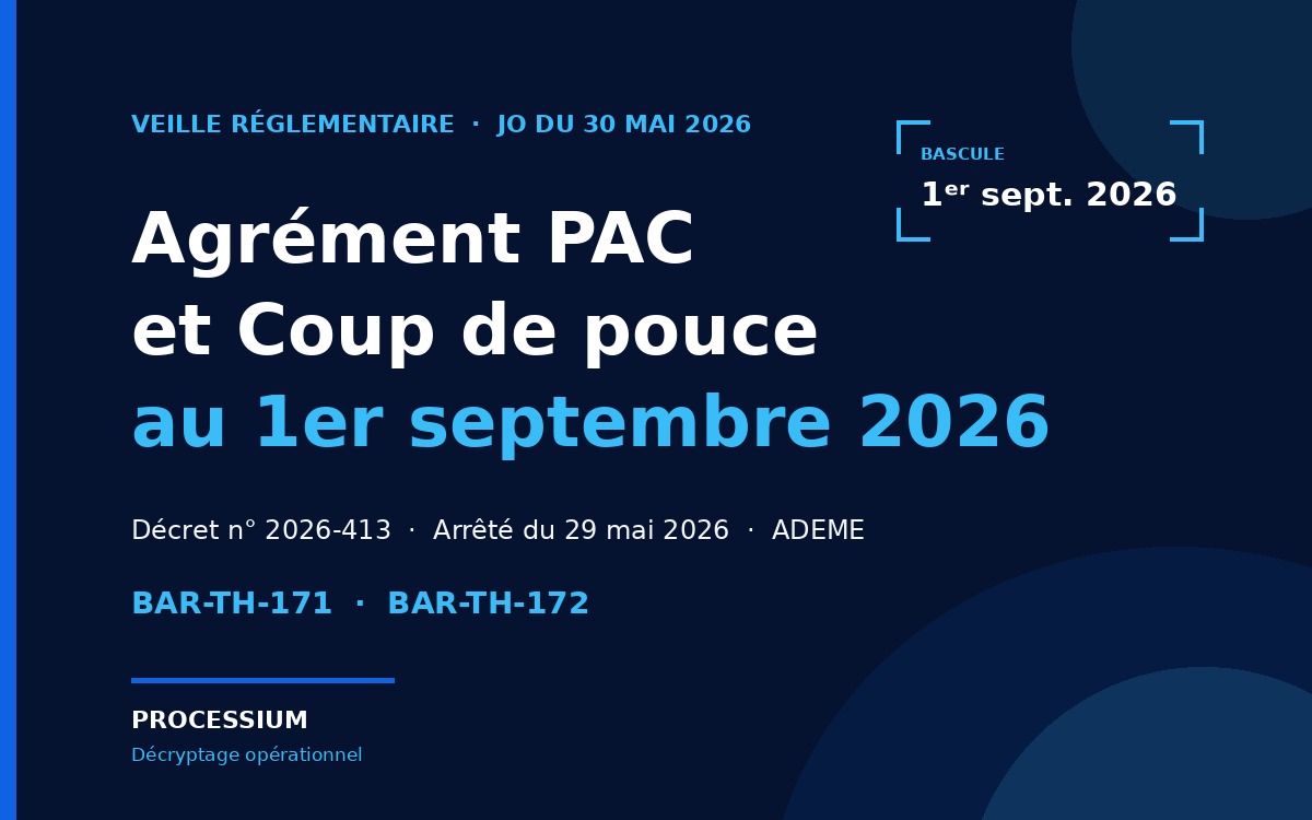 Agrément PAC du 30 mai 2026 : ce qui change pour le Coup de pouce Chauffage BAR-TH-171 et BAR-TH-172 au 1er septembre